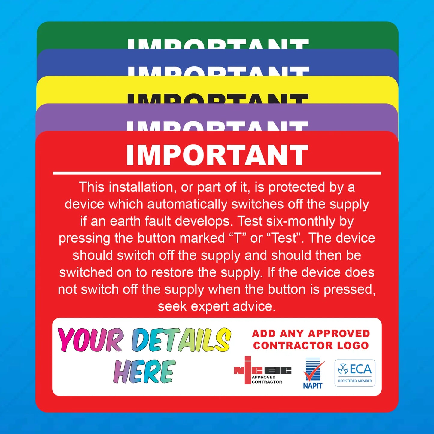 Personalised RCD Test Stickers