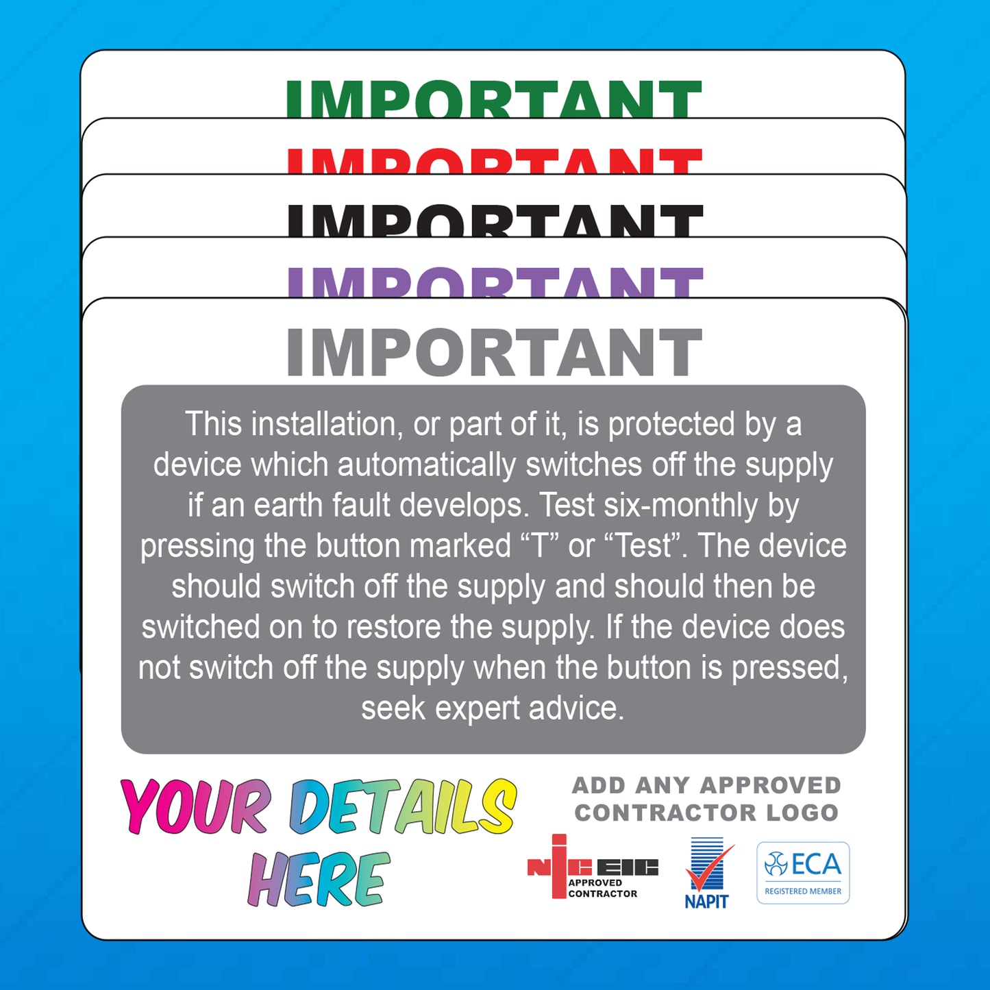 Personalised RCD Test Stickers - Version 2