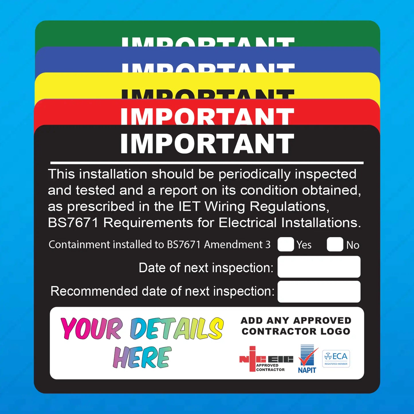Elcectrical Periodic Inspection Label BS7671 Amendment 3